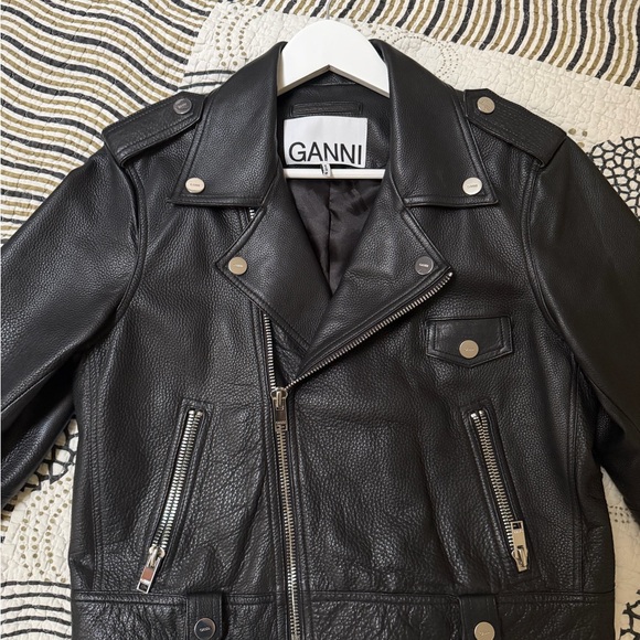Ganni Black Biker Jacket with Silver Accents - Picture 2 of 4